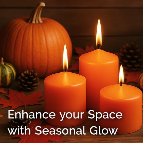 Stonebriar Unscented Pillar Candles – 35 Hour Burn Time, Long-Lasting Wax Candles for Weddings, Holidays, Home Décor & Special Events, Pack of 6, Orange, 3" x 4" - Image 5