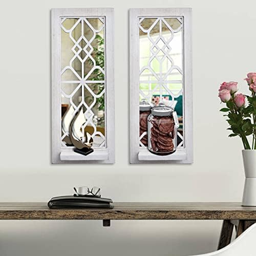 Pibeyer 2 Set Rustic Candle Holders Wall Décor Farmhouse Candle Sconces Wood Decorative Wall Art(Distressed White) - Image 4