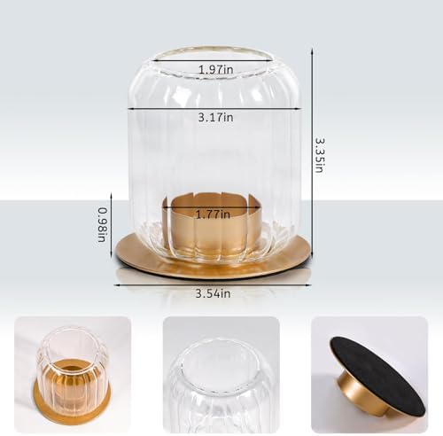 4 PCS Votive Candle Holders, Glass Lantern Style with Metal Base - Image 2