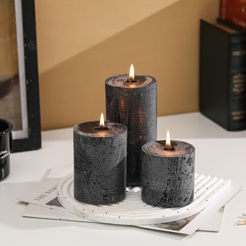 3x3 Inch Black Pillar Candles Set of 3 - Hand-Poured Unscented Candles, Long Clean Burning, Large Big Candle, Smokeless Dripless Candle for Dinner Table, Party, Home, Bathroom, Gothic Decor - Image 2