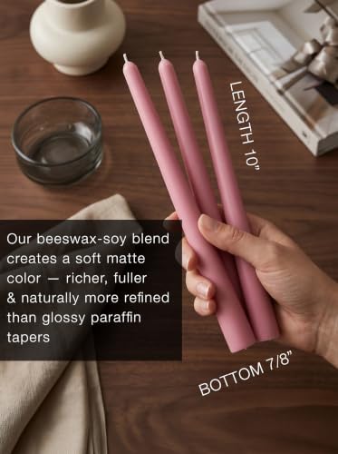 4PK 10" Classic Taper Candles, Dusty Rose Pink, 7-8 Hours Long Burning, Unscented Tall Candlesticks - Image 2