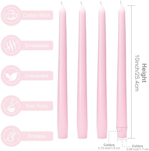 Pink Taper Candles 10-Inch - Pink Candlesticks 12 Pack Dripless Tapered Candle Unscented Tall Smokeless Long Burning Candle Sticks Paraffin Wax for Weddings Valentine’s Day Dinner - Image 3