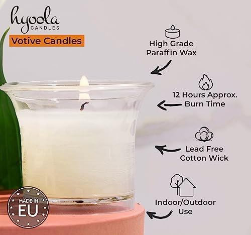 Hyoola Votive Candles - White Votives in Clear Cup - 12 Hour Burn Time Unscented Votive Candles Bulk - Pack of 24 Small Candles in Bulk - Made in Europe - Image 2