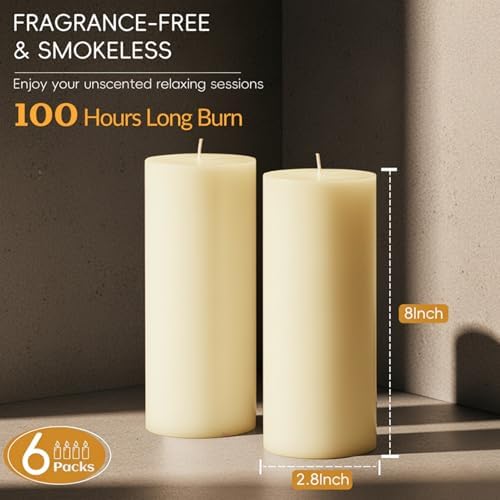 Pillar Candles Ivory 6 Pack, 2.8x8 Inch Unscented Candle - Image 2