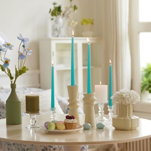 New Burning Formula Unscented Dripless 10-Inch Taper Candles Set of 12 - Turquoise, for Wedding, Dinner - Smokeless, Long Burning - Hand Poured, Colored Tall Candlesticks - Turquesa - Image 4