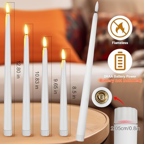 Rossesay 24 Pcs Flameless LED Taper Candles Battery Operated Candle 8.5", 9.65", 10.8", 12.8" Flameless Candlesticks Flickering for Christmas Church Wedding Indoor Decoration(Classic, White) - Image 2