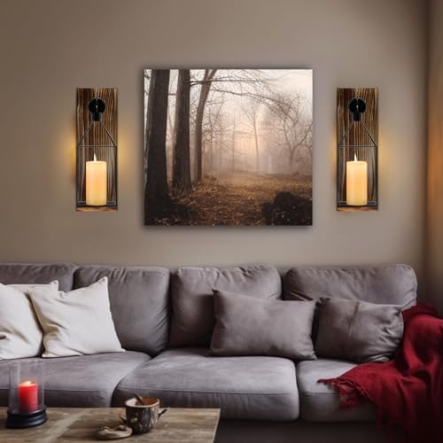 Wood Wall Candle Sconce with Black Lantern, Set of 2 Home Decor - Image 5