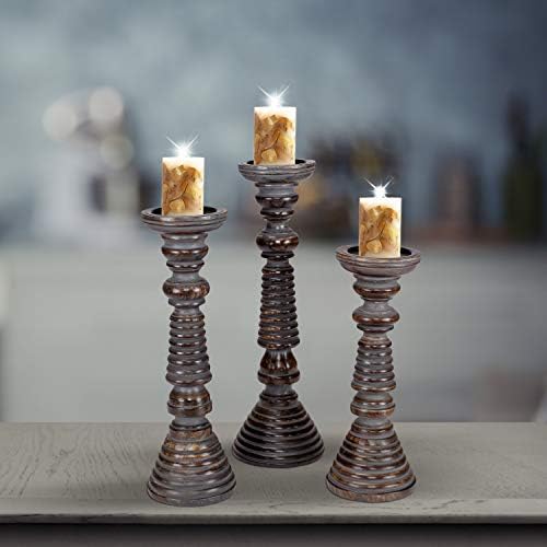 Rustic Candle Holder Set of 3 – 10", 8", 6" – Burnt Finish Wooden Pillar Stands for Wedding, Party, Home Décor, Spa – Country Style Gift for Table Centerpiece - Image 2