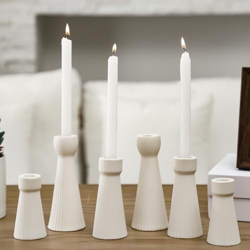 Mumufy 6 Pcs White Taper Candle Holder Candlesticks, Ceramic Candle Stick by Mumufy