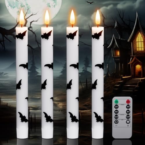 Bats Decal Flameless LED Taper Candles with Remote and Timer by DRomance