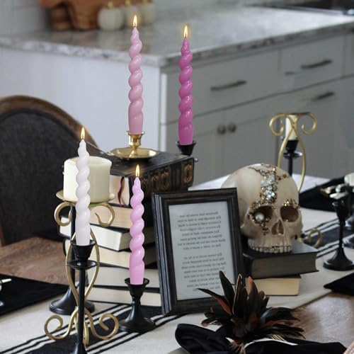 Smokeless Spiral Taper Candles Gradient Purple 7.5 Inch Short Twisted Candles Handmade Unscented Dinner Candle Set for Home Decor - Image 3