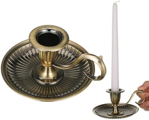 MAGICLULU Retro Bronze Taper Candle Holder with Curved Handle - Rustic Handheld Candlestick for Wedding Party Dinner - European Vintage Chamberstick Decor - Small Table Centerpiece for Home Ambiance by MAGICLULU