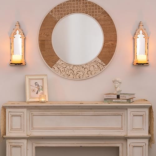Wall Candle Sconces Set of 2 with Real Mirror, Distressed White - Image 2