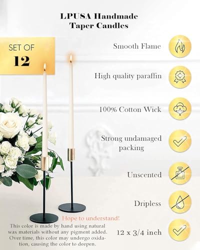 Ivory Tall Taper Candles 12 inch Unscented Smokeless Long Tall Tapered Candle for Candlesticks Sticks Wedding Advent Home Decor Dinner Christmas，Set of 12 - Image 2