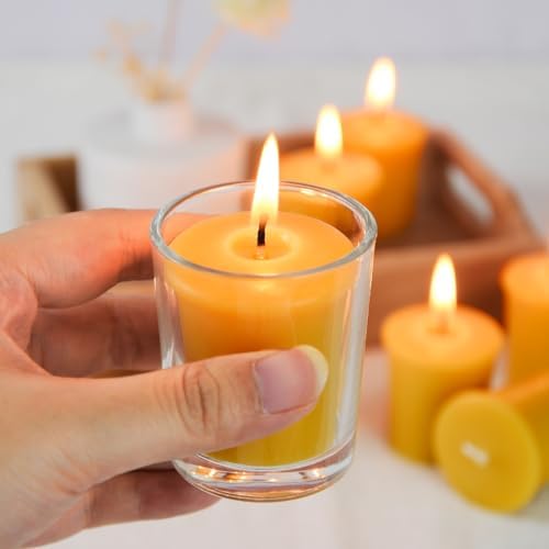 TELOSMA Organic Beeswax Votive Candles, Natural Yellow, Unscented, 12-Pack - Image 4