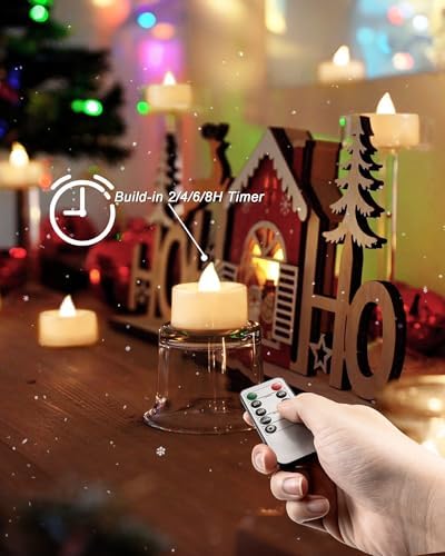 BEICHI 24Pcs Flameless LED Tea Lights with Remote & Timer,White Base,400Hrs - Image 2