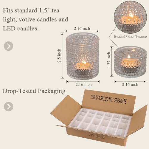 NITIME Glass Votive Candle Holders Set of 24, Assorted Heights Polka Dot Tea Light Holders for Wedding Centerpieces, Table Decor, Party & Home Decoration, Fits Standard Votives & Tea Lights - Image 3