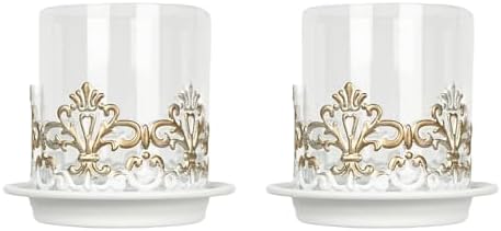 2 PCS Hurricane Candle Holder with Glass Sleeve, Gothic Metal Vintage Candle Holders, Large Table Centerpieces Candle Stand for Weddings and Events, White, XS+XS by LumiLoom