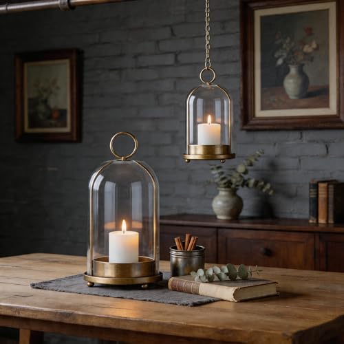 Metal Candle Holder,Hurricane Glass Candle Holders,Brass Base Dome Glass - Image 5
