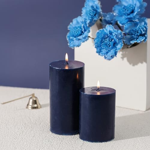 3x6 Inch Navy Blue Pillar Candles Set of 3 - Unscented Pillar Candles - Image 2