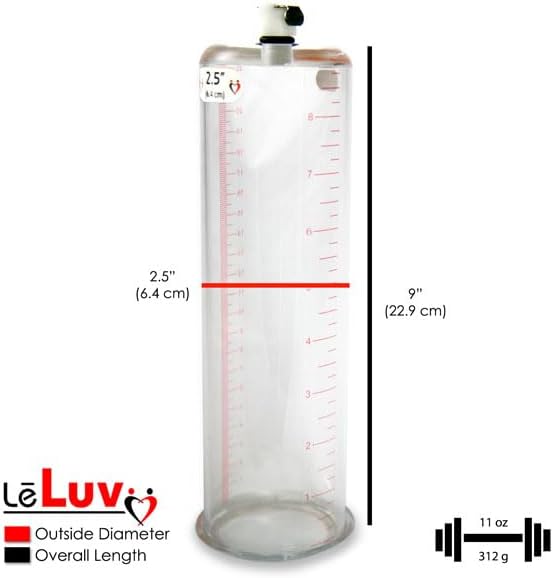 LeLuv Penis Pump Maxi Pink Nylon Handle + Protected Gauge - Bundle with Clear Hose, Silicone Donut Seal - 9 inch Length x 2.50 inch Diameter Cylinder