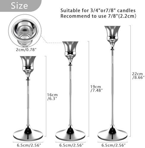 Showin Candlestick Holders Silver, 3 Packs Taper Candle Holder for Candlesticks, Candle Sticks Holder Decor for Home Decor - Image 3