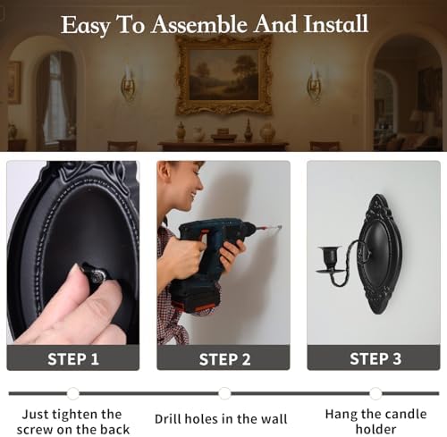 Black Candle Sconces Set of Two, Victorian Decor Royal Wall Sconce, Metal Rustic Candle Holder Baroque Home Wall Decor for Living Room, Dining Room, Bedroom, Fireplace, Hallway, Window - Image 5