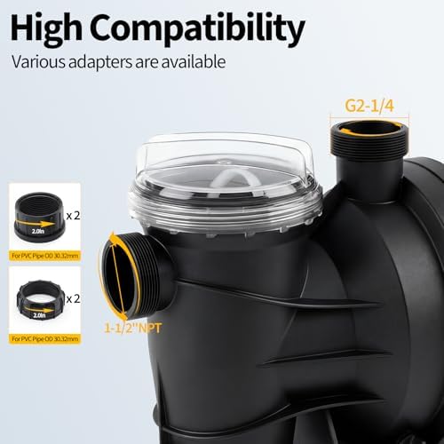 Garvee in/Above Ground Pool Pump High Flow Self Primming Swimming Pool Pump, 115V High Efficiency Pump for Above Ground Pools Pond Hot Tubs Spas, 7FT Power Cord, Quiet Operation (1.6 HP, 6075 GPH)