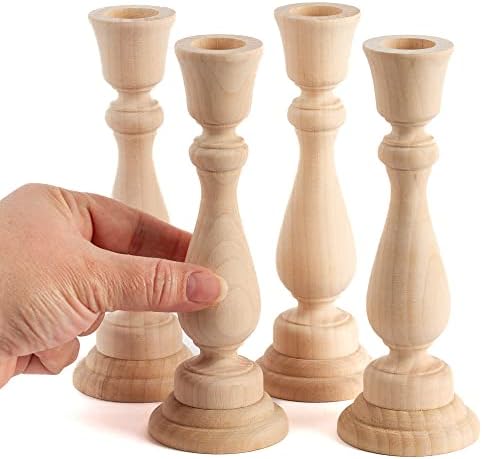 Unfinished Natural Wood Candle Sticks Set by Factory Direct Craft - Set of 4 Wooden Candle Holders for DIY Crafts and Decorating Made in USA (Sizes 6-3/4"H) - Image 3
