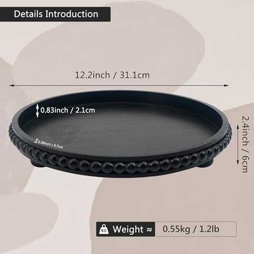 Coffee Table Tray : 12in Decorative Tray Ottoman Black Round Wood for Coffee Table Decor,Candle Holder Trays Vintage Centerpiece Farmhouse for Decor Countertop Home Decor Accessories - Image 7