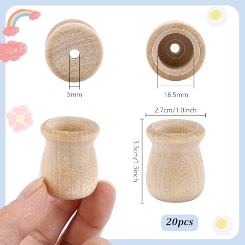 PH PandaHall 20pcs Candle Cups, Wood Candle Holders Unfinished Wooden Candle Cups Wood Dowel Caps Candlesticks Holders for Hand Painting Crafts Home Decor Fireplace Decor, 1 × 1.3 Inch - Image 2