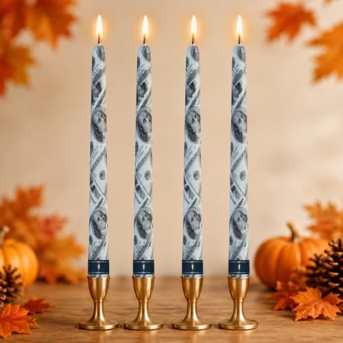 Floral Taper Candle Dripless Candlesticks - Gedengni 4pcs Handmade USA Dollars Candles Long Candle Sticks 10inch Smokeless Tapered Candles for Home Party Wedding Dinner,8-USDO by Gedengni