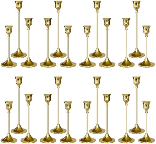 Candlestick Holders Gold, 24 Packs Taper Candle Holder for Candlesticks, Candle Sticks Holder Decor for Home Decor by Showin