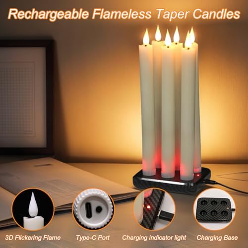 GenSwin Rechargeable Flameless Taper Candles Charging Base & 2 Remote Ivory - Image 3
