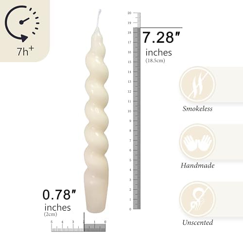 7.5 Inches Spiral Taper Candles Colorful Twisted Candle Dripless Long Candles, Handmade Candlesticks for Wedding Dinner Decor, Set of 4(Cream White) - Image 2