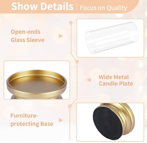 NUPTIO Hurricane Glass Candle Holders for Pillar - Matte Gold - Set of 2 - Image 5