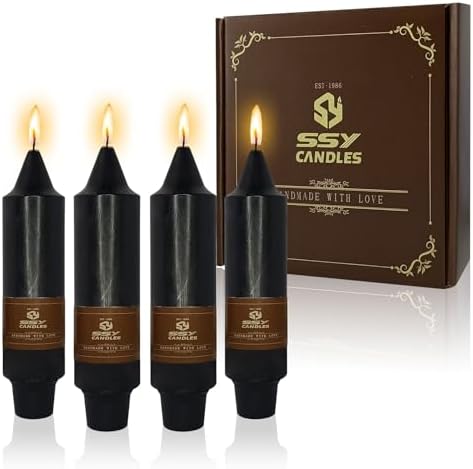 NJAO HOO Black Short Taper Candle 5 Inch Halloween Decoration Candlesticks Unscented Dripless Tapered Candle Set for Home Decor Dinner Candles Party, 4 Pack by NJAOHOO