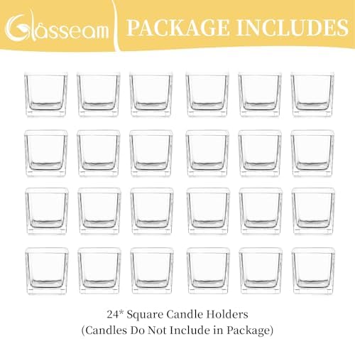 Glasseam Glass Votive Candle Holders Bulk, 24 Pcs Square Tealight for Decor - Image 6