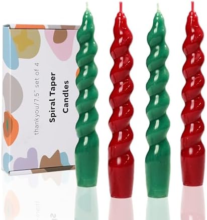 7.5 inch Christmas Taper Candles-Green and Red Spiral Candles-Unscented Candle Sticks and Dripless,Christmas decorations-4pcs(Green,Red) by LPUSA