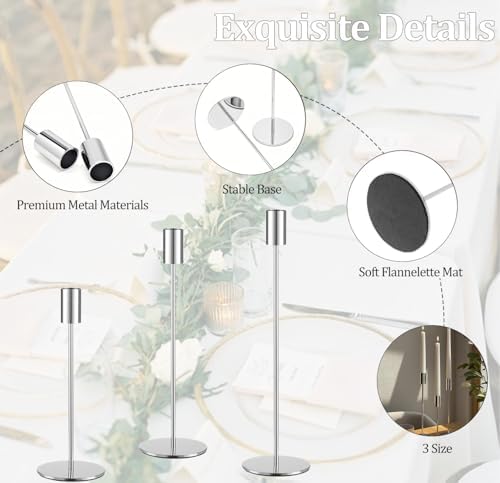 Set of 6 Silver Taper Candle Holders, Metal Silver Candlestick Holders, Tall Candle Holder, Fits 3/4 inch Thick Candle&Led Candles, for Table Centerpiece, Wedding, Dinning, Party Home Decor - Image 4