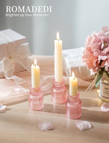 Romadedi 10-Pack Pink Ribbed Glass Taper Candle Holders, 2.76 in - Image 3