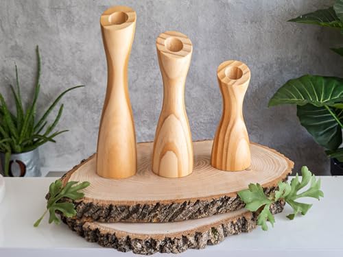 OLEEK Wooden Candlestick Holders Set to Suit Any Style of Decor - Durable & Easy to Clean Wood Candlestick Holders - Set of 3 Wooden Taper Candle Holders - Wood Candle Holder Create A Warm Atmosphere - Image 5
