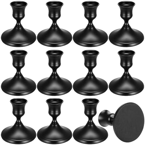 12PCS Brass Black Taper Candle Holders, Vintage Metal Candlestick Holders by Ovveroche