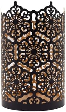 Hosley 7 Inch High Cut Bronze LED Votive Tealight Holder Lantern Intricate Floral Design for Timeless Elegance and Cozy Illumination in Stylish Home D cor Elevate Your Ambiance by HOSLEY