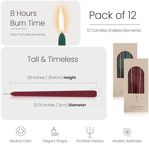 Tapered Dinner Candles - Soy & Paraffin Blend, Dinner Candles with Long-Lasting 7-Hour Burn for Stylish Homes - Candle in Curated Colors Ideal Gift for Hosts, Brides & Event Planners-Red & Green - Image 2