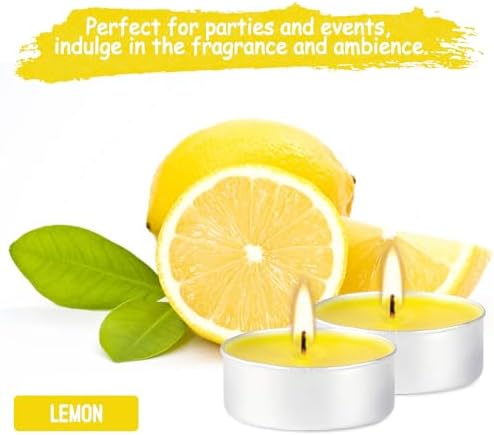 100 Pack Scented Tealight Candles - 4 Hours Burning Lemon Aromatherapy | Valentine's Day Romantic Dinner & New Year Home Decor, Yellow Votive Candles for Wedding, Holiday Gift & Emergency (Yellow) - Image 5