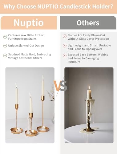 NUPTIO Taper Candle Holders for Centerpiece: Matte Gold Candlestick Holder - Image 5