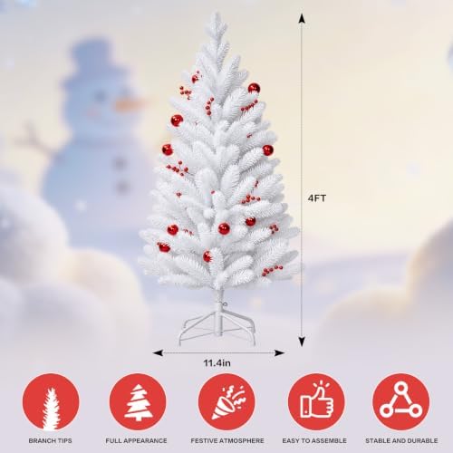 4ft White Artificial Christmas Tree, Small Pre-Lit Christmas Tree - Image 2