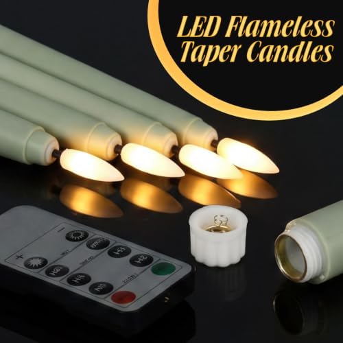 Rossesay 16 Pcs Sage Green Flameless Taper Candle with Remote Timer - Image 3