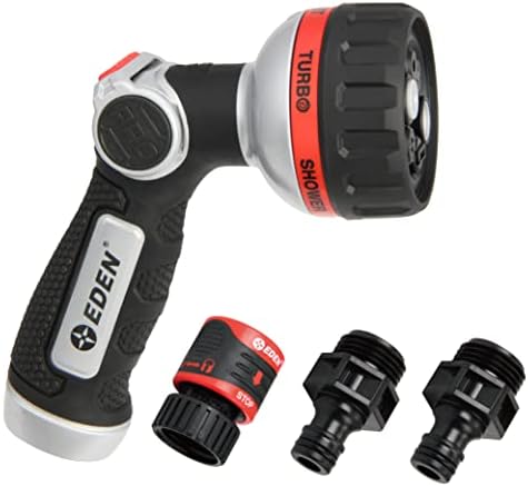 Eden Metal 6-Pattern Hose Nozzle: Thumb Operated, Heavy-Duty Aluminum Core by EDEN